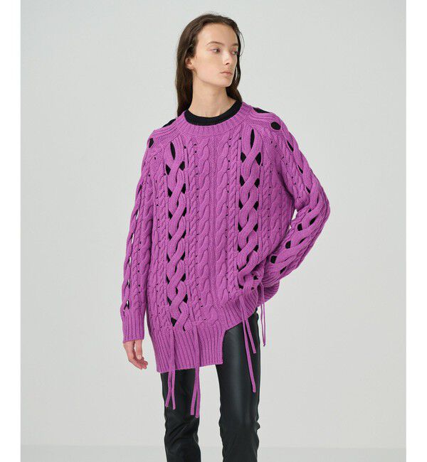 GRACE CONTINENTAL「オーバーケーブルニットトップ」|ニット・セーター|パープル