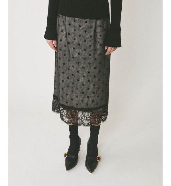  「ドットチュールタイトスカート」|スカート|ブラック