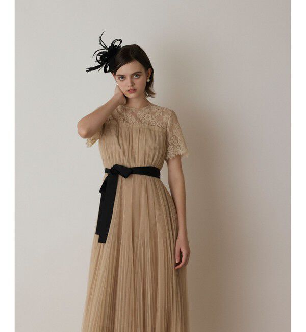 GRACE CONTINENTAL「チュールプリーツドレス」|ドレス|ベージュ