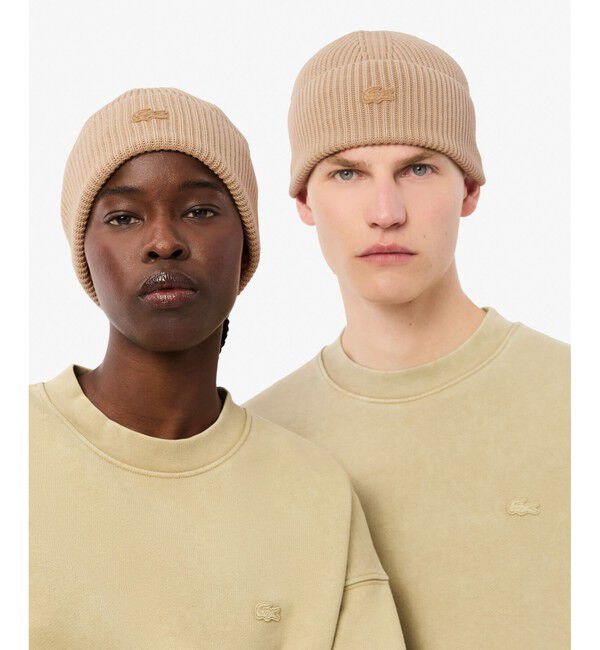 LACOSTE「コットンニットビーニー」|ニット帽|ベージュ