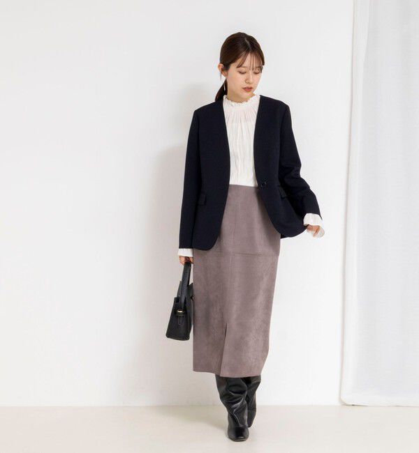 NOLLEY'S「《セットアップ対応》ウォッシャブルサージストレッチVネックジャケット」|ノーカラージャケット|