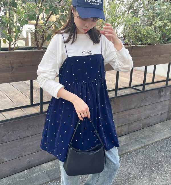 fredy emue「《セットアップ対応》ベロアドット刺繍キャミブラウス」|キャミソール|ブルー系その他