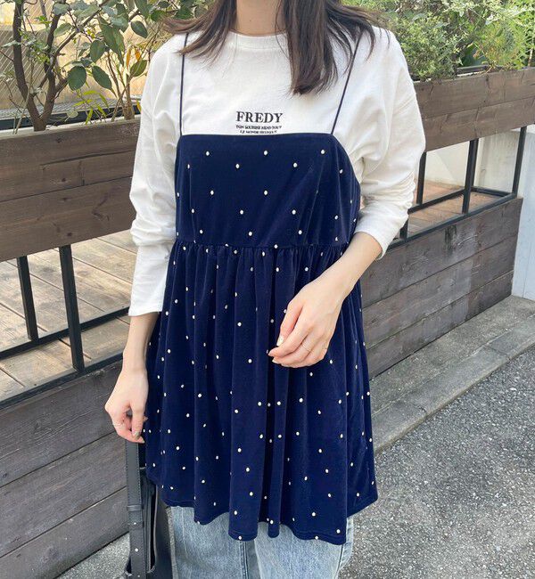 fredy emue「《セットアップ対応》ベロアドット刺繍キャミブラウス」|キャミソール|