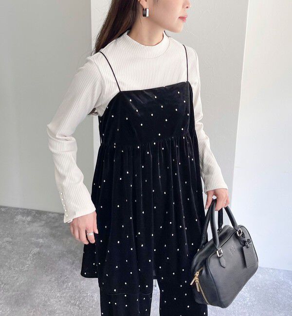 fredy emue「《セットアップ対応》ベロアドット刺繍キャミブラウス」|キャミソール|ブラック系その他