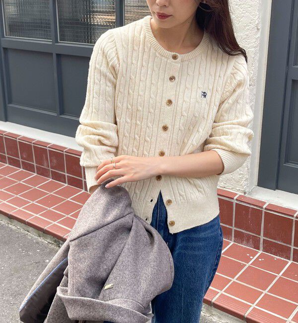 fredy emue「ウール混FR刺繍ケーブル柄カーディガン」|ニット・セーター|