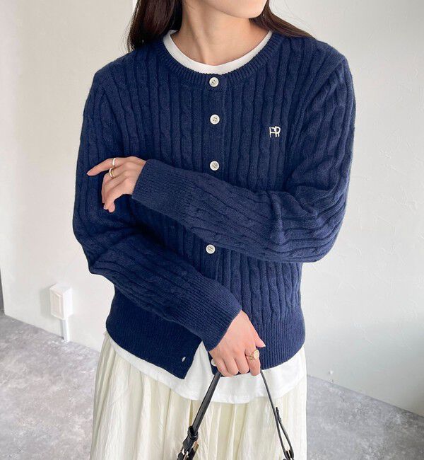 fredy emue「ウール混FR刺繍ケーブル柄カーディガン」|ニット・セーター|