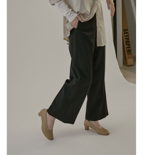 SALON adam et rope'「エコツイルスタイルアップワイドパンツ【洗える】」|チノ|クロメイン