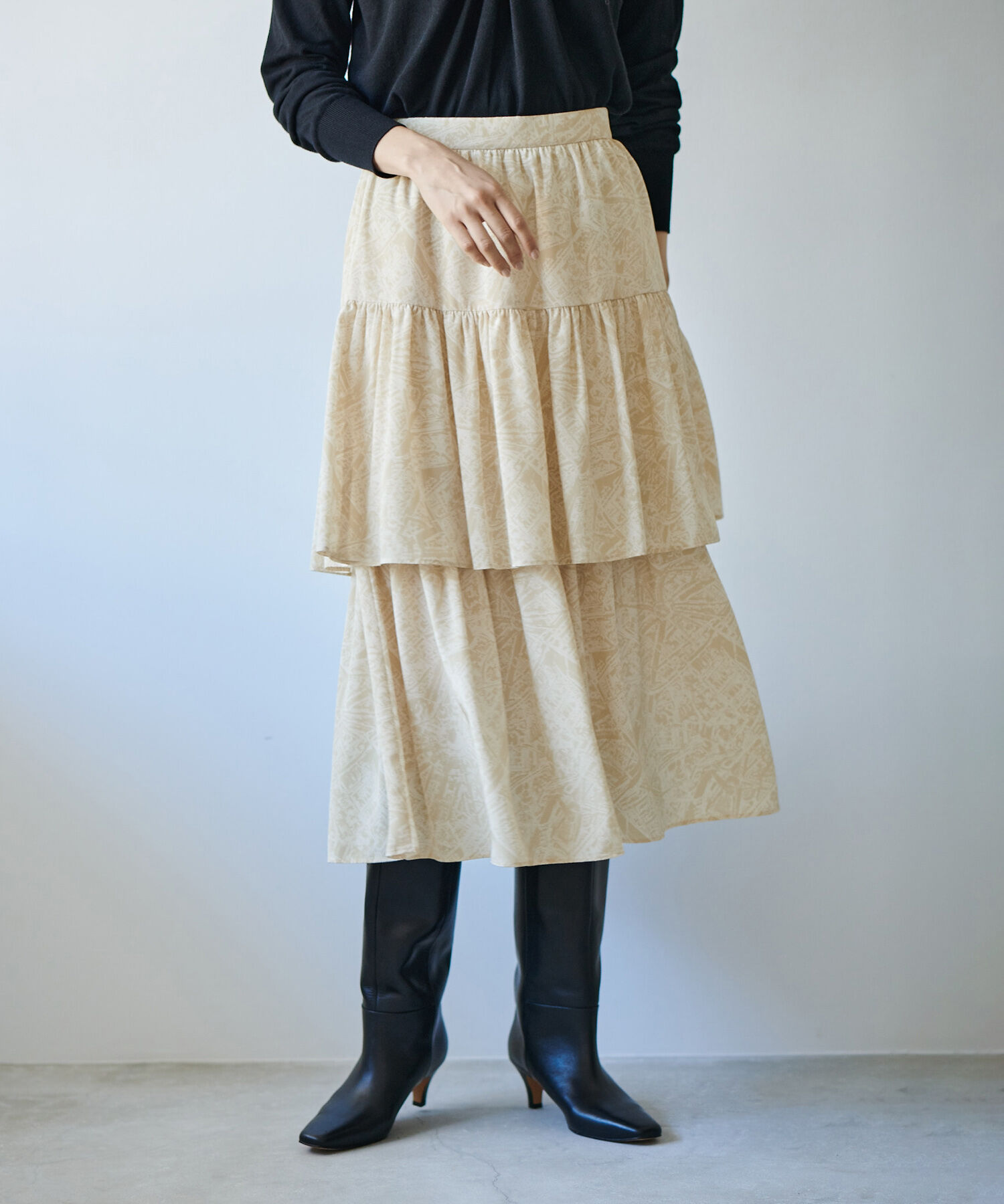 ROPE「地図柄プリントティアードスカート」|スカート|ベージュ系(28)