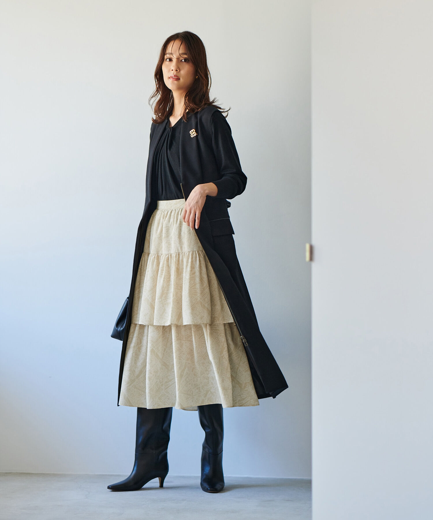 ROPE「地図柄プリントティアードスカート」|スカート|