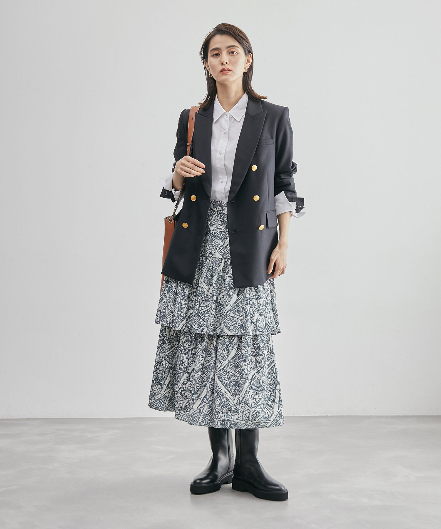 ROPE「地図柄プリントティアードスカート」|スカート|