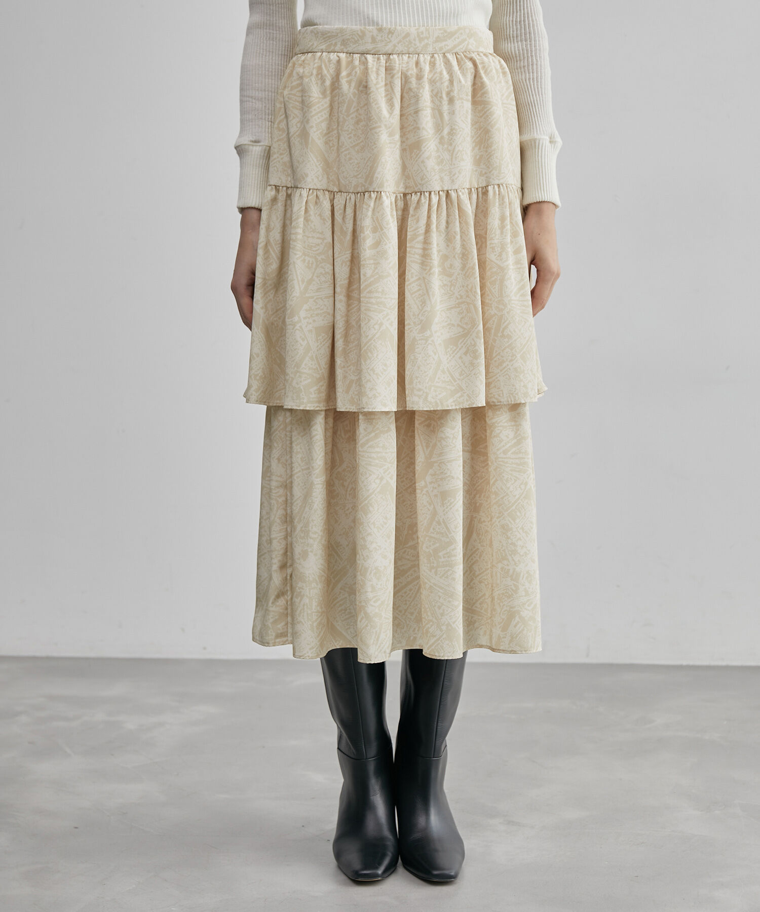 ROPE「地図柄プリントティアードスカート」|スカート|