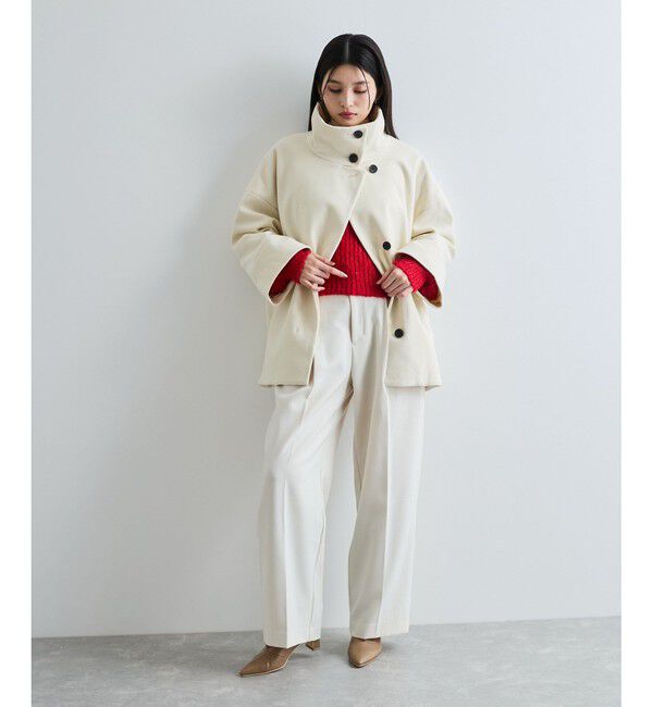 VIS「【静電気防止】ステン&スタンドカラージャージメルトンミドル丈コート」|ステンカラーコート|