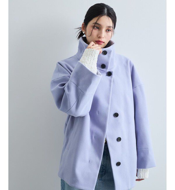 VIS「【静電気防止】ステン&スタンドカラージャージメルトンミドル丈コート」|ステンカラーコート|ラベンダー
