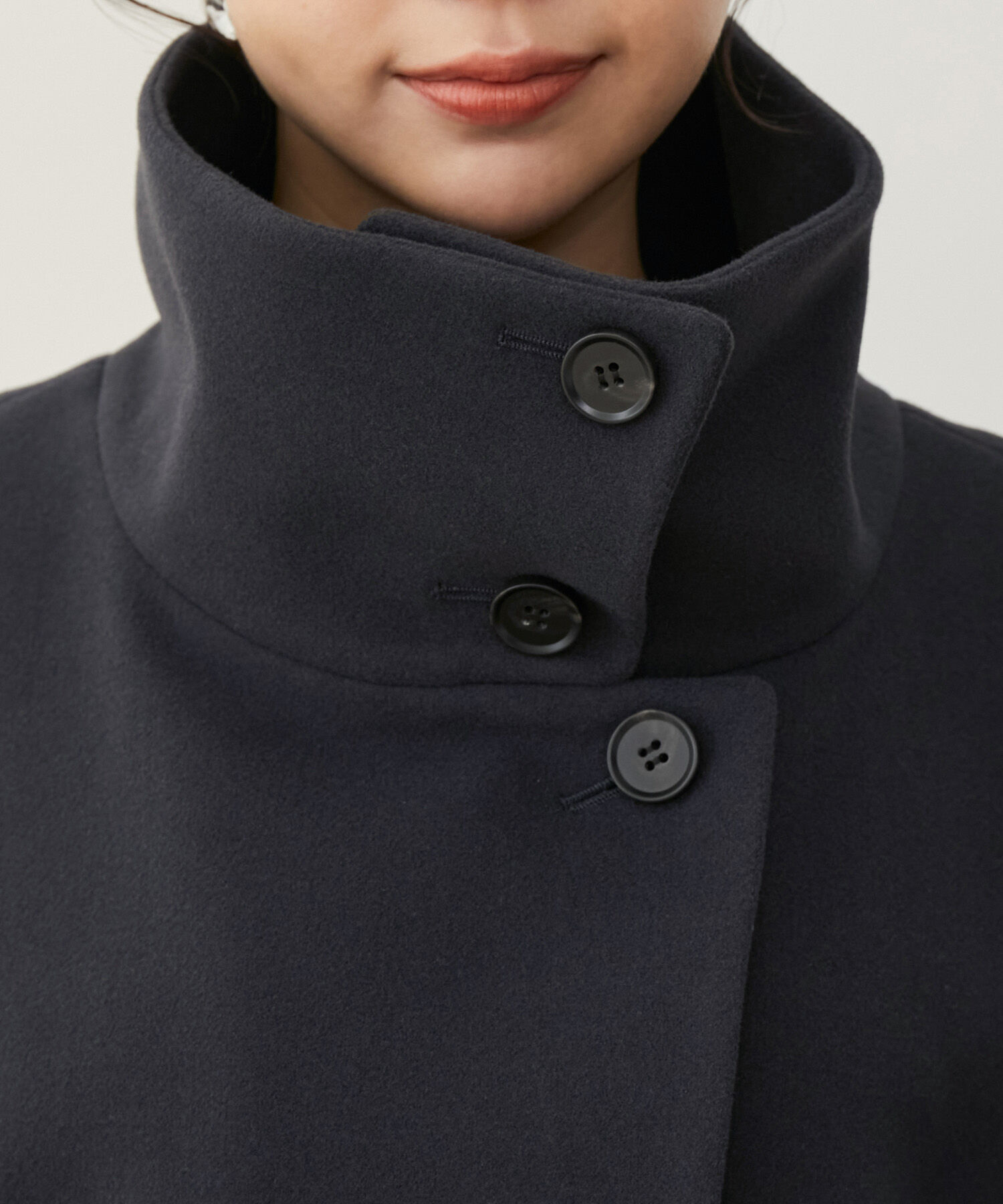 VIS「【静電気防止】ステン&スタンドカラージャージメルトンミドル丈コート」|ステンカラーコート|