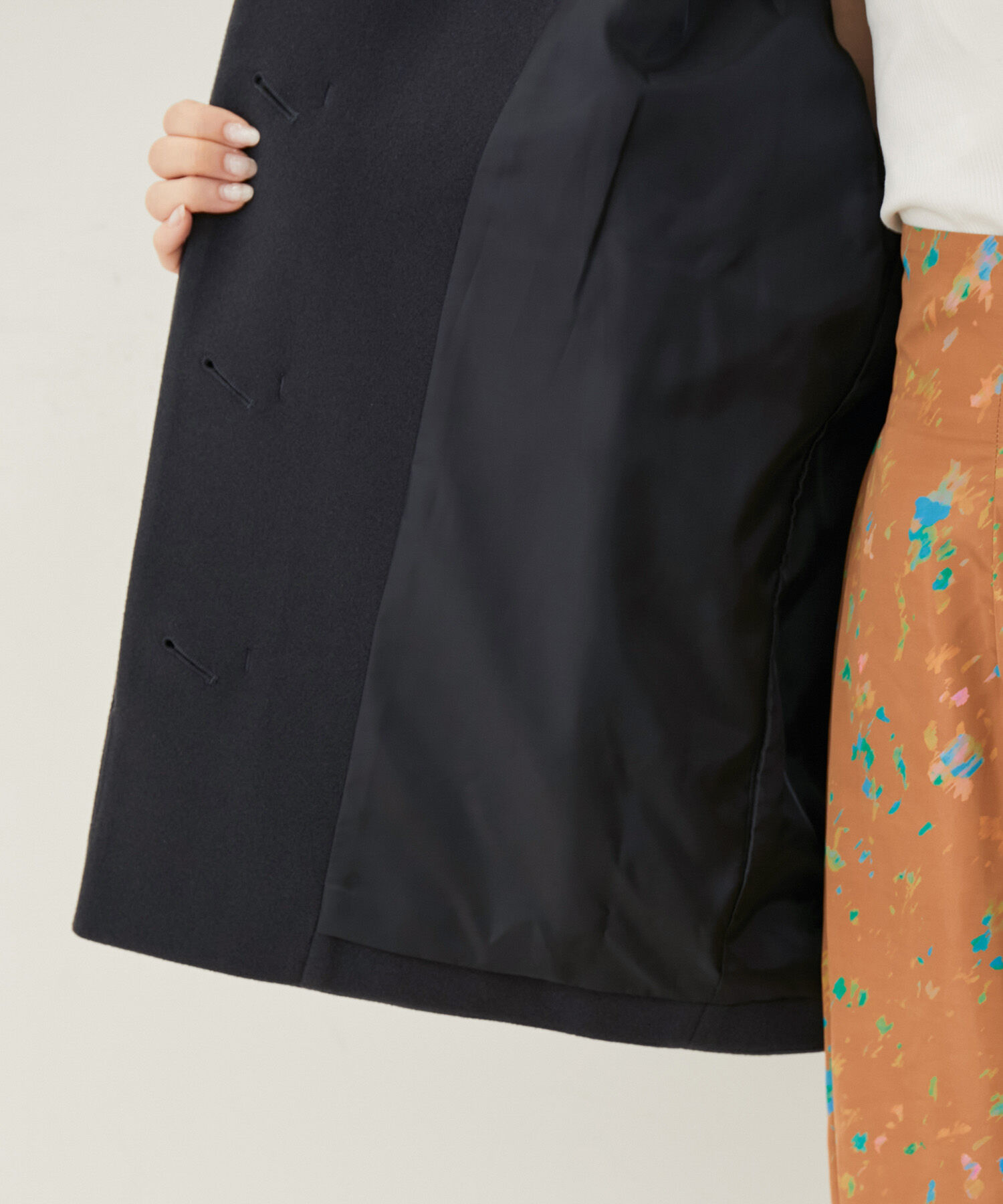 VIS「【静電気防止】ステン&スタンドカラージャージメルトンミドル丈コート」|ステンカラーコート|