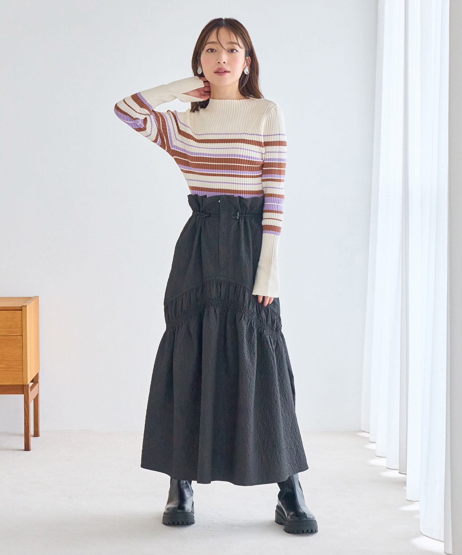 VIS「ぽこぽこドロストジャガードスカート」|スカート|