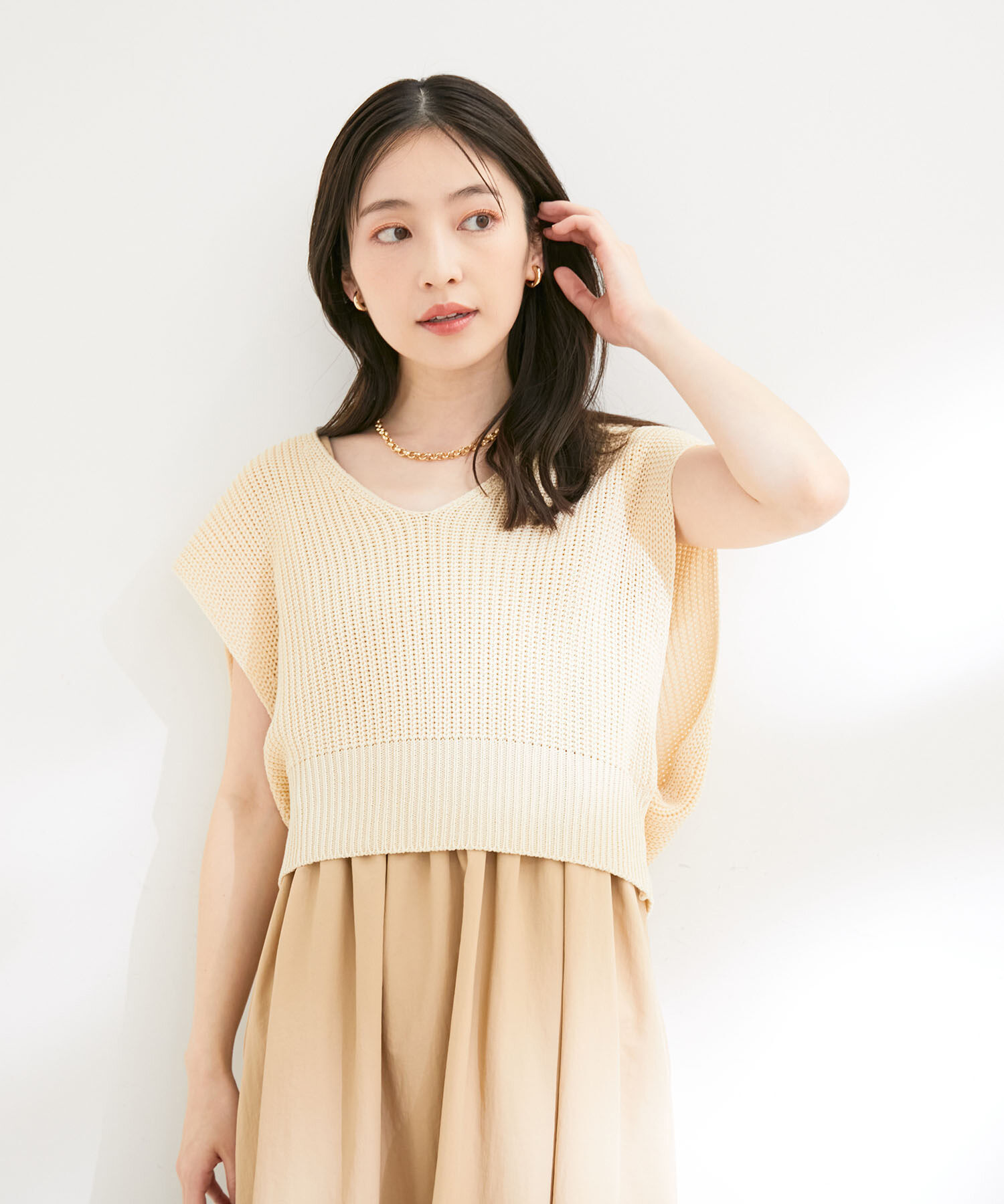 VIS「【選べる着丈・マルチWAY】ニットベスト付きワンピース【洗える】」|ワンピース|