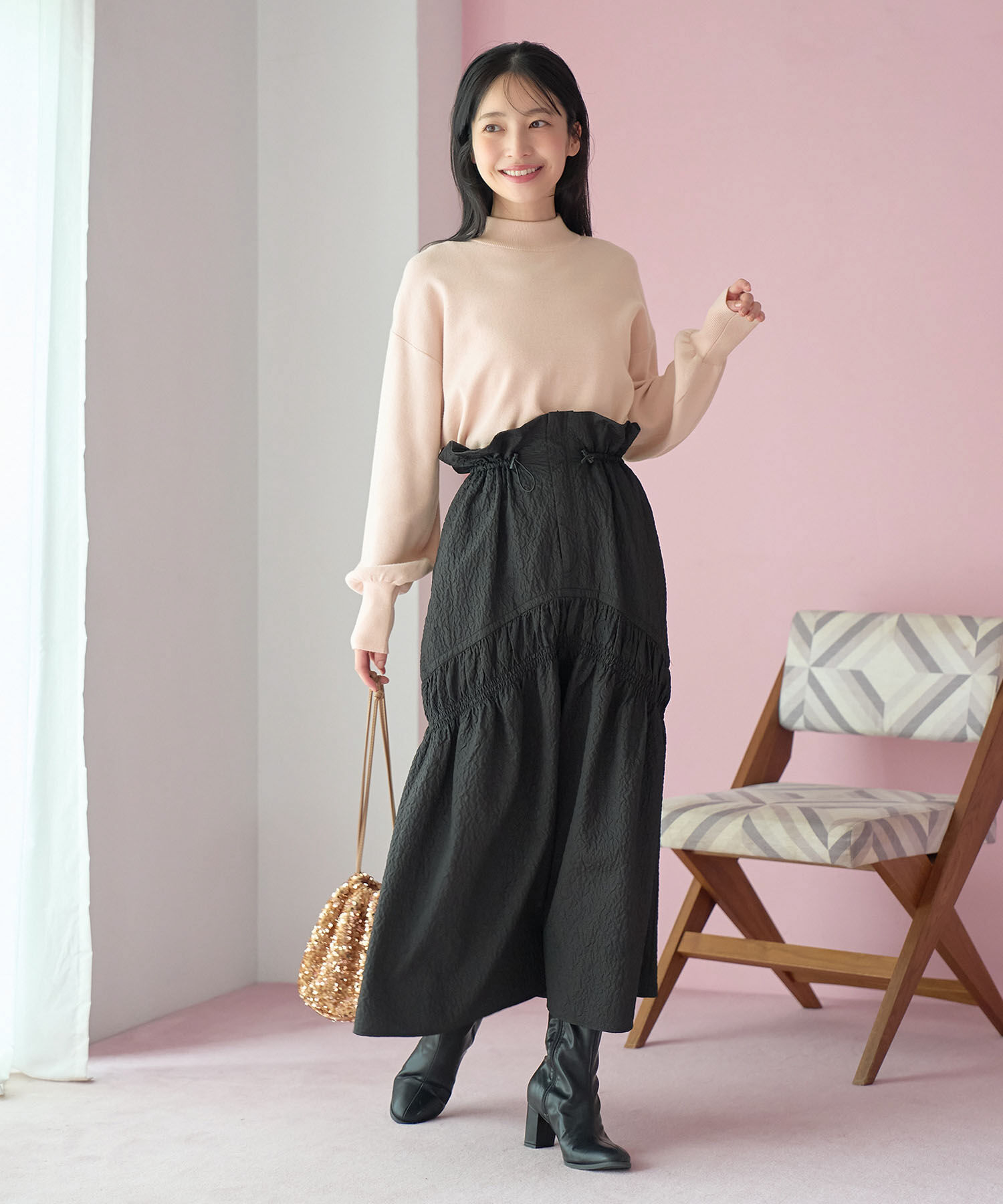 VIS「【吸湿発熱・エコベロ】バックパールハイネックニット」|ニット・セーター|