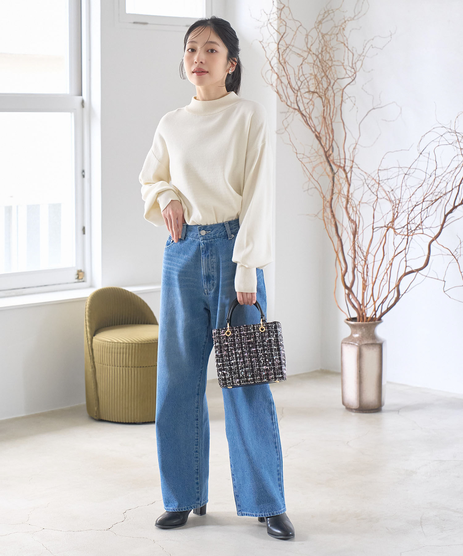 VIS「【吸湿発熱・エコベロ】バックパールハイネックニット」|ニット・セーター|