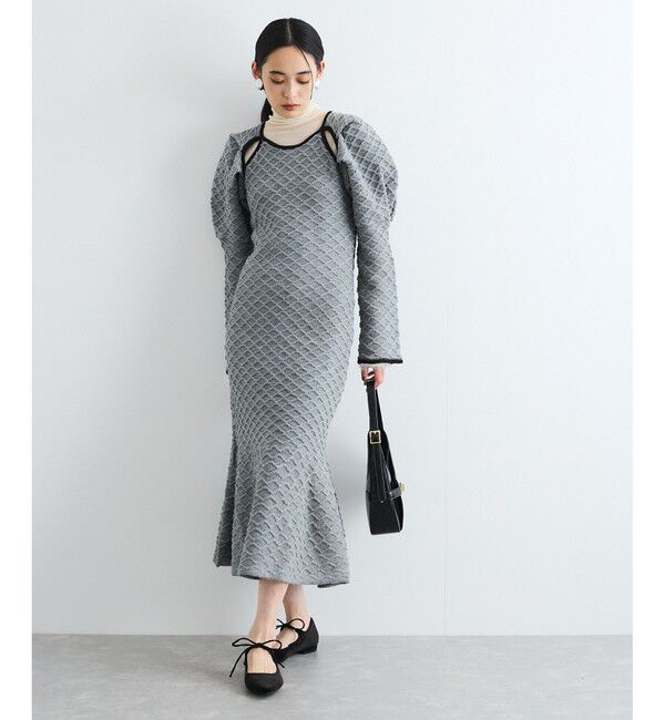 VIS「【洗える】クロスジャガードデザインニットワンピース」|ワンピース|
