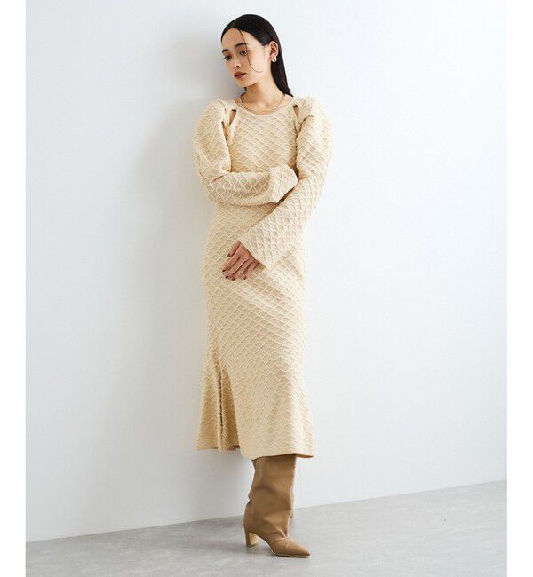 VIS「【洗える】クロスジャガードデザインニットワンピース」|ワンピース|