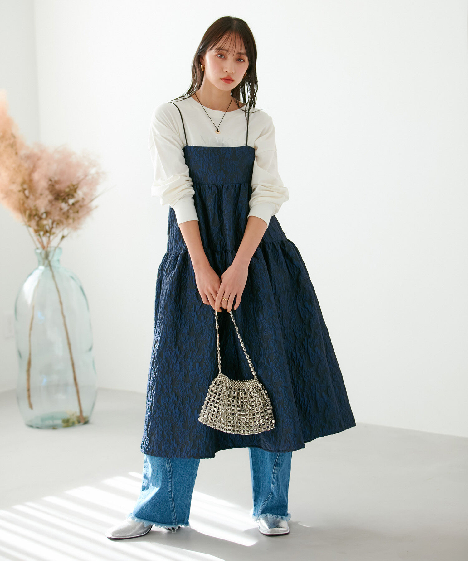 VIS「【VISDRESS】ふくれジャガードフレアワンピース【洗える】」|ワンピース|