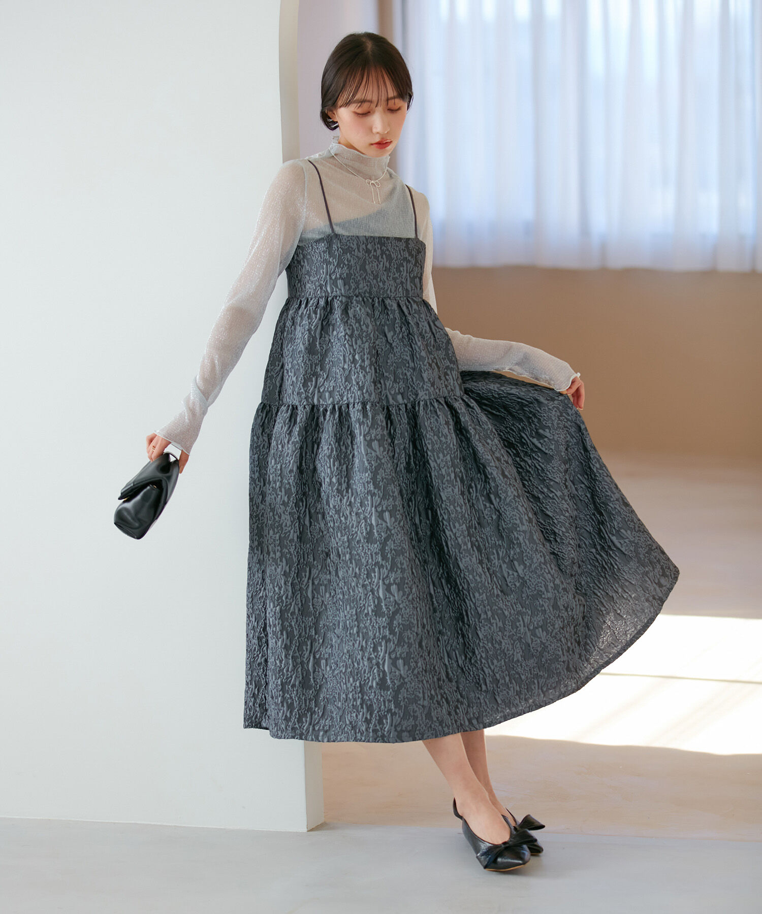 VIS「【VISDRESS】ふくれジャガードフレアワンピース【洗える】」|ワンピース|