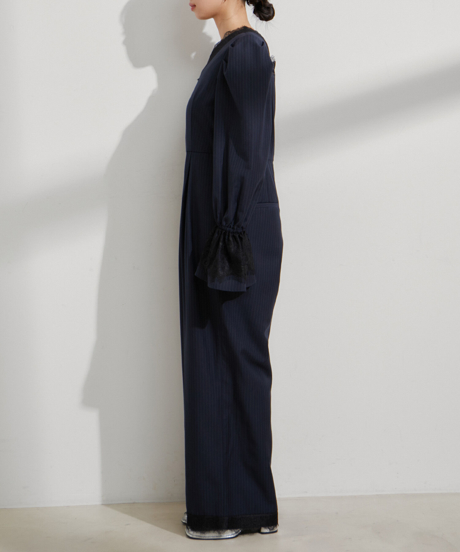 VIS「【VIS DRESS】ピンストライプレースオールインワン【洗える】」|オールインワン|