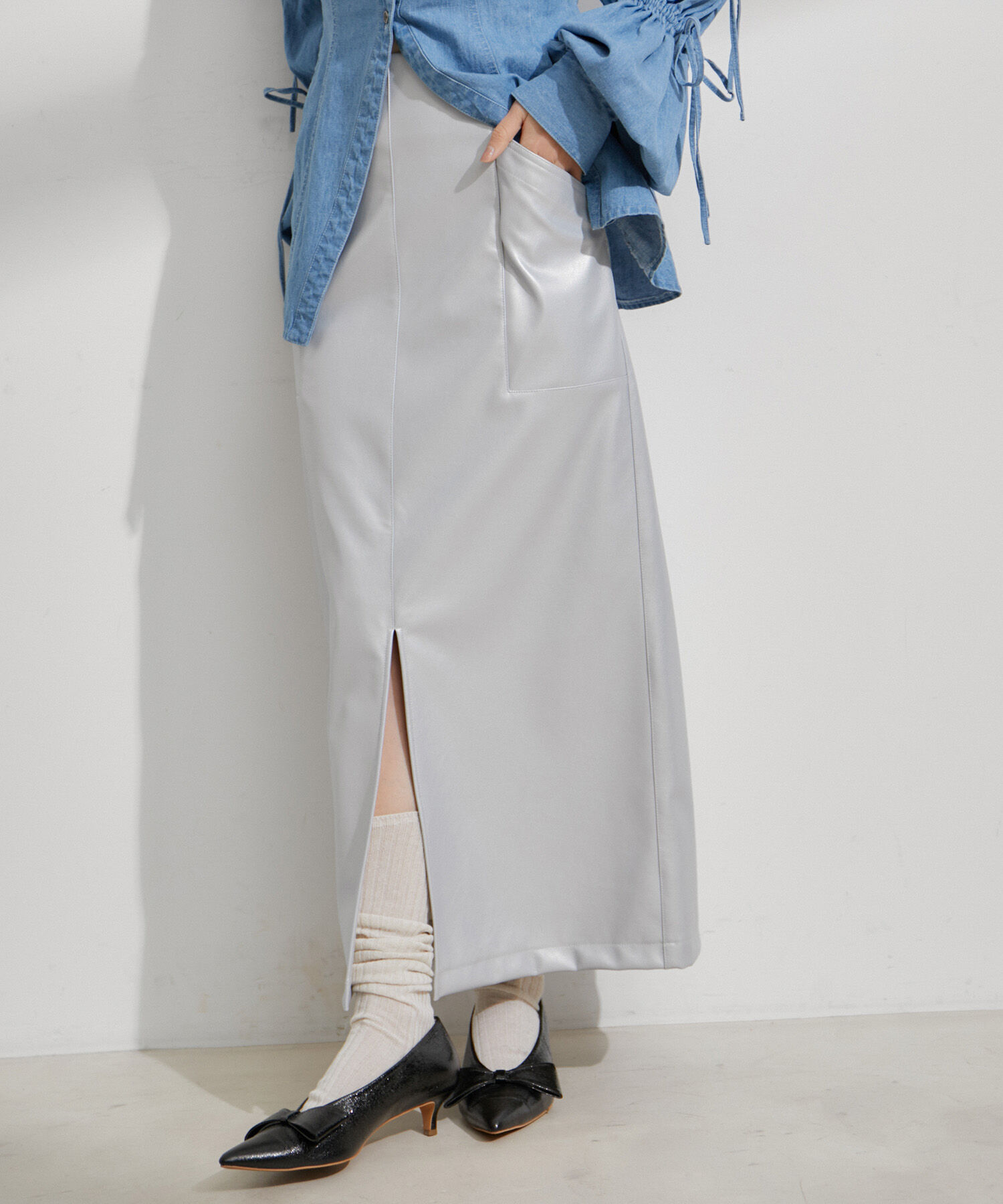 VIS「フェイクレザーIラインスカート」|スカート|