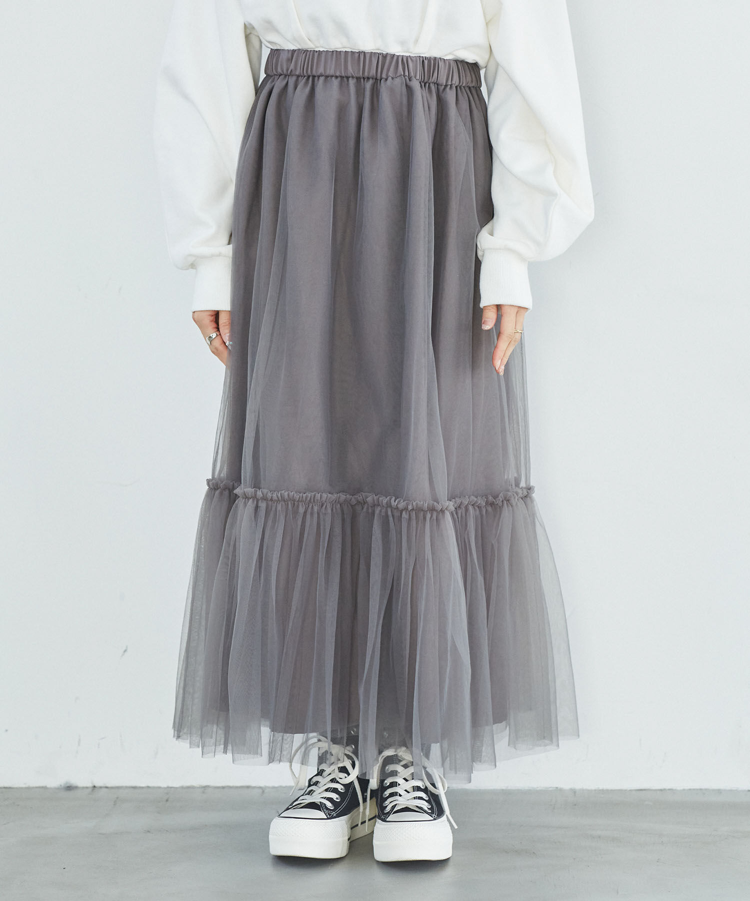 VIS「ニュアンス柄チュールスカート」|スカート|