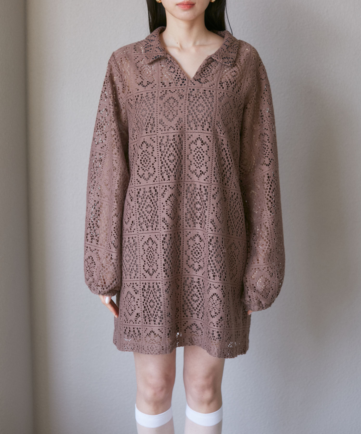 VIS「衿付きVネックレースミニワンピース」|ワンピース|