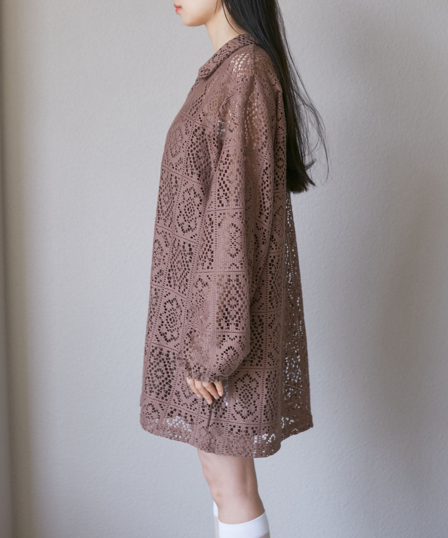 VIS「衿付きVネックレースミニワンピース」|ワンピース|