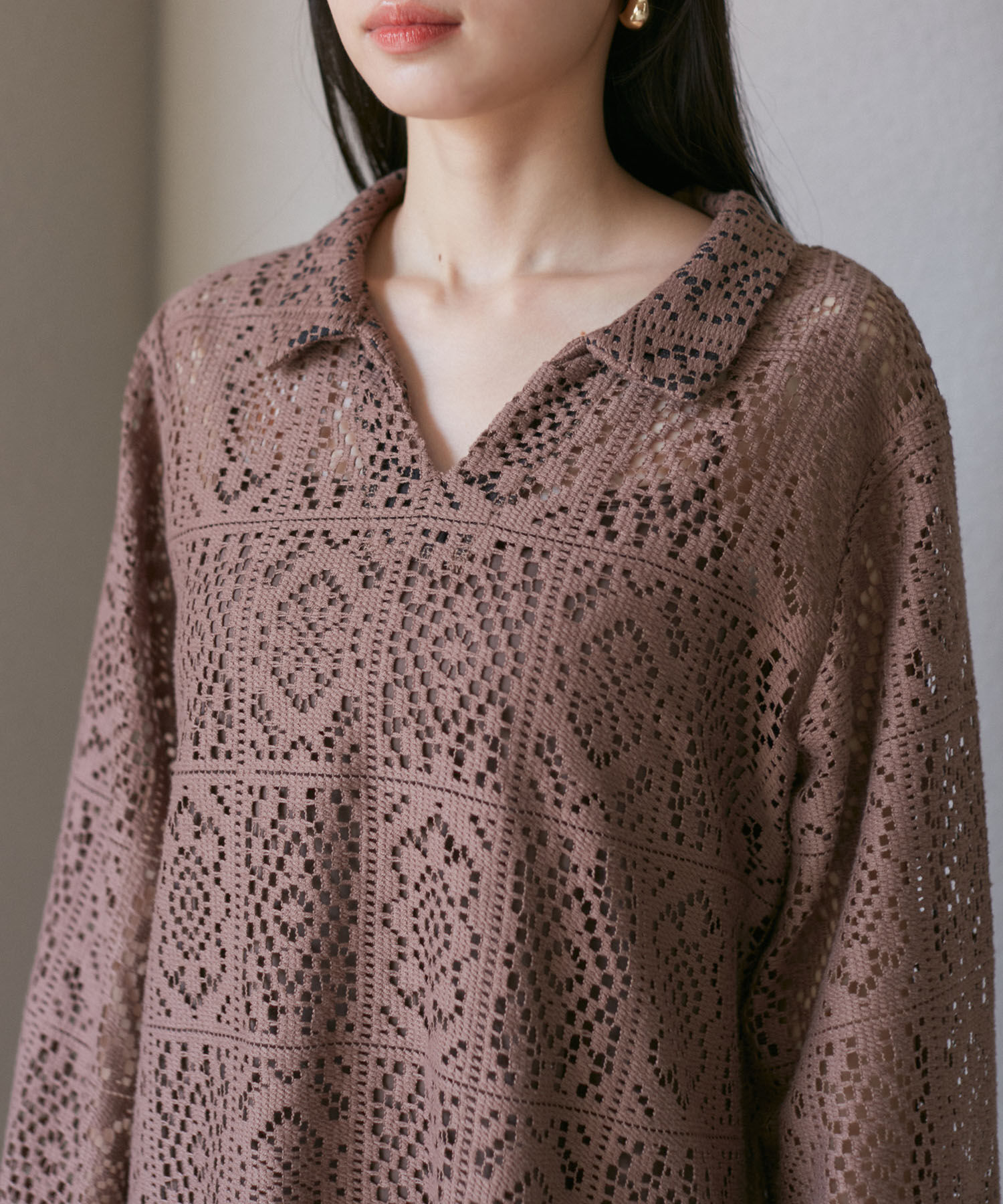 VIS「衿付きVネックレースミニワンピース」|ワンピース|