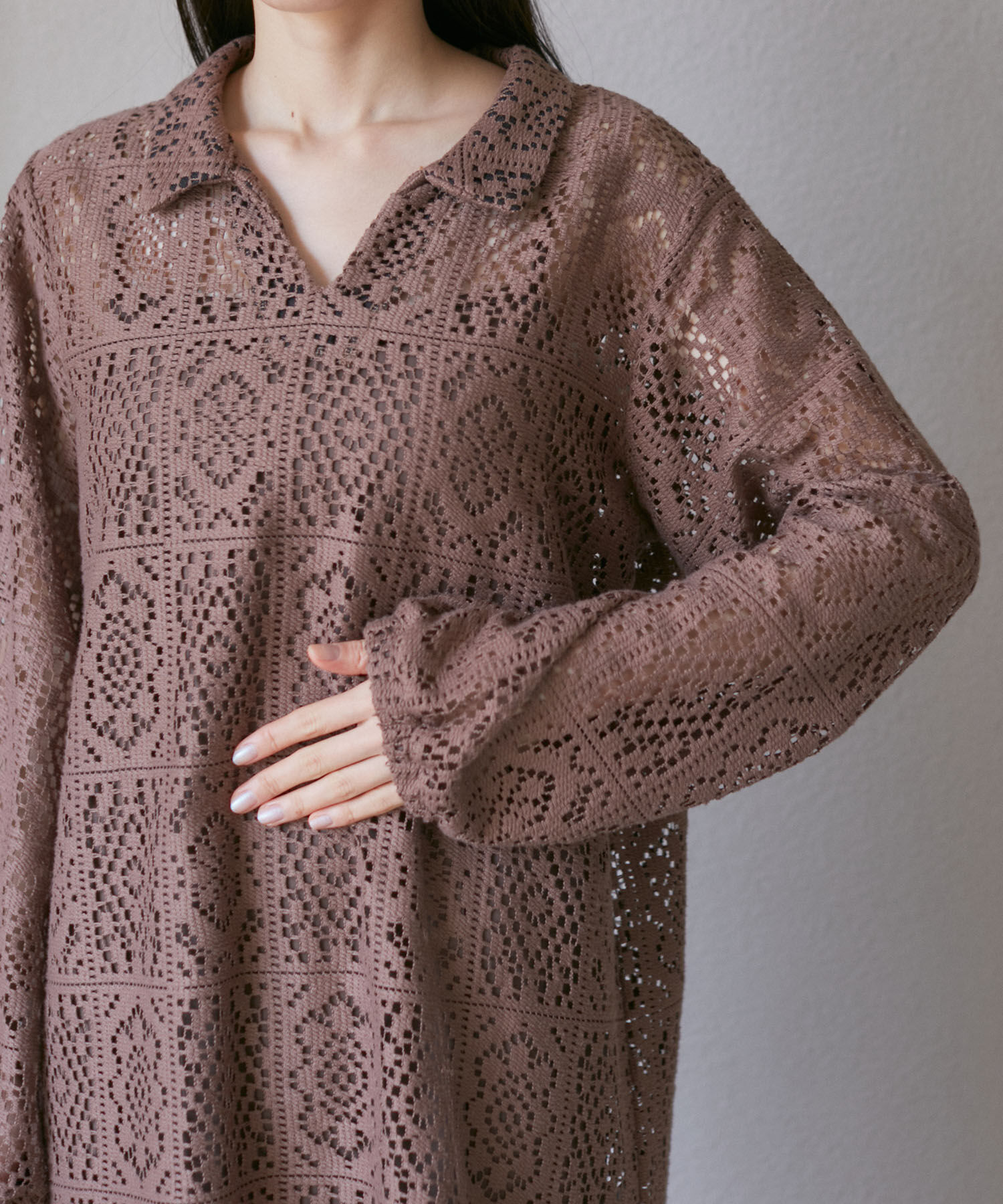 VIS「衿付きVネックレースミニワンピース」|ワンピース|