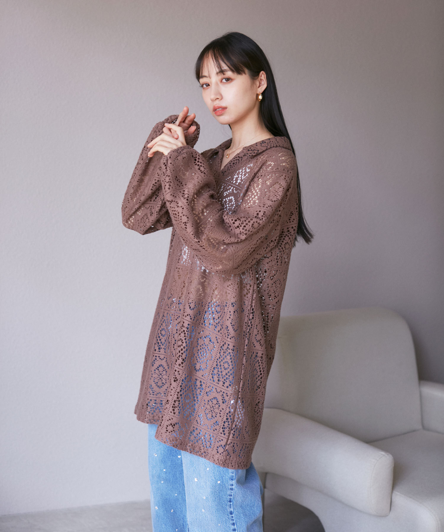 VIS「衿付きVネックレースミニワンピース」|ワンピース|