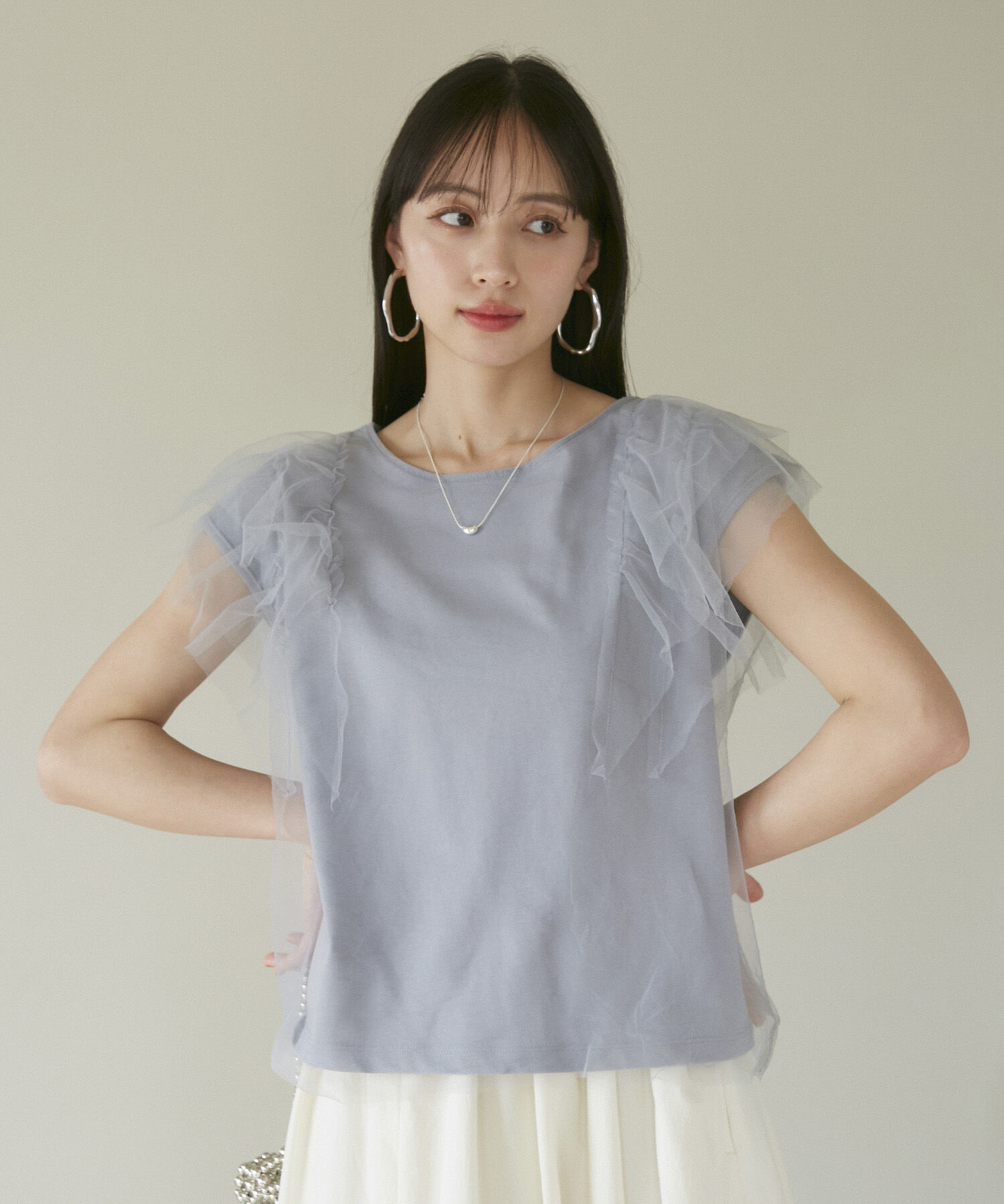 VIS「【洗える】バックリボンチュールドッキングプルオーバー」|Tシャツ・カットソー|