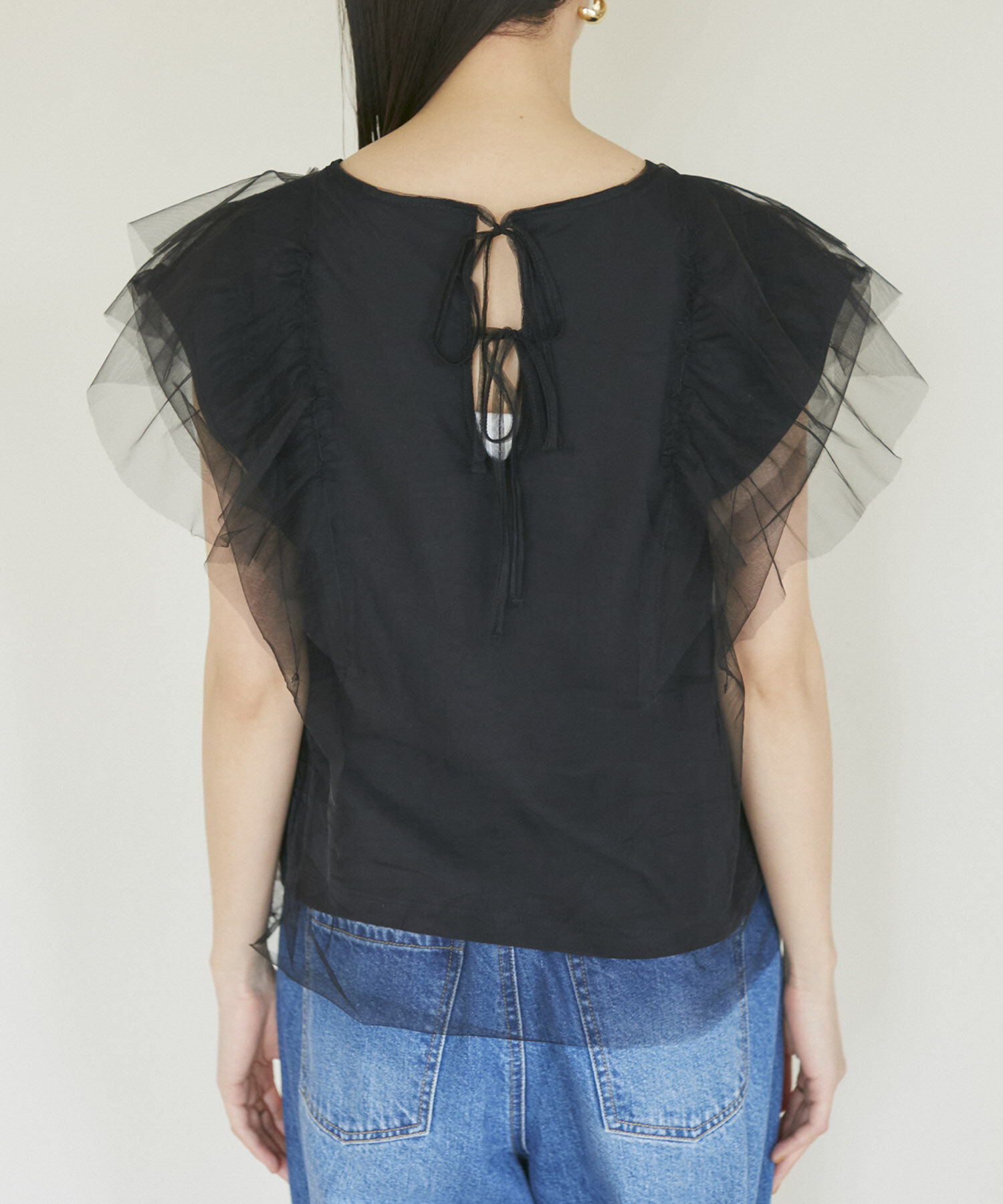 VIS「【洗える】バックリボンチュールドッキングプルオーバー」|Tシャツ・カットソー|