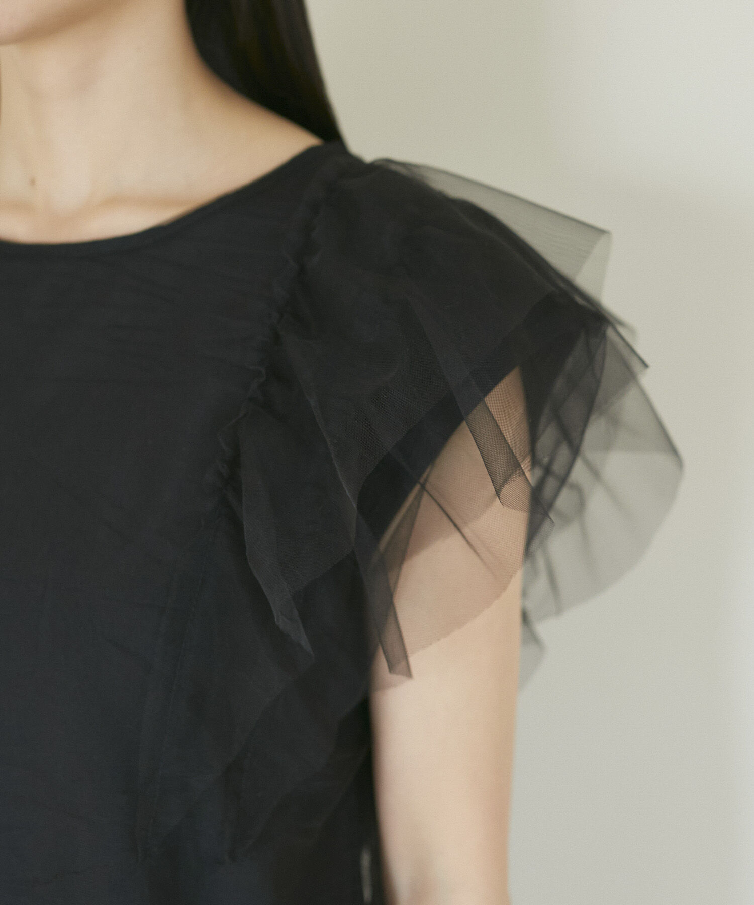 VIS「【洗える】バックリボンチュールドッキングプルオーバー」|Tシャツ・カットソー|