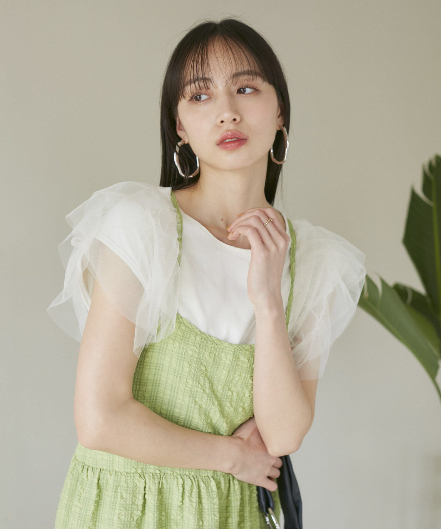 VIS「【洗える】バックリボンチュールドッキングプルオーバー」|Tシャツ・カットソー|