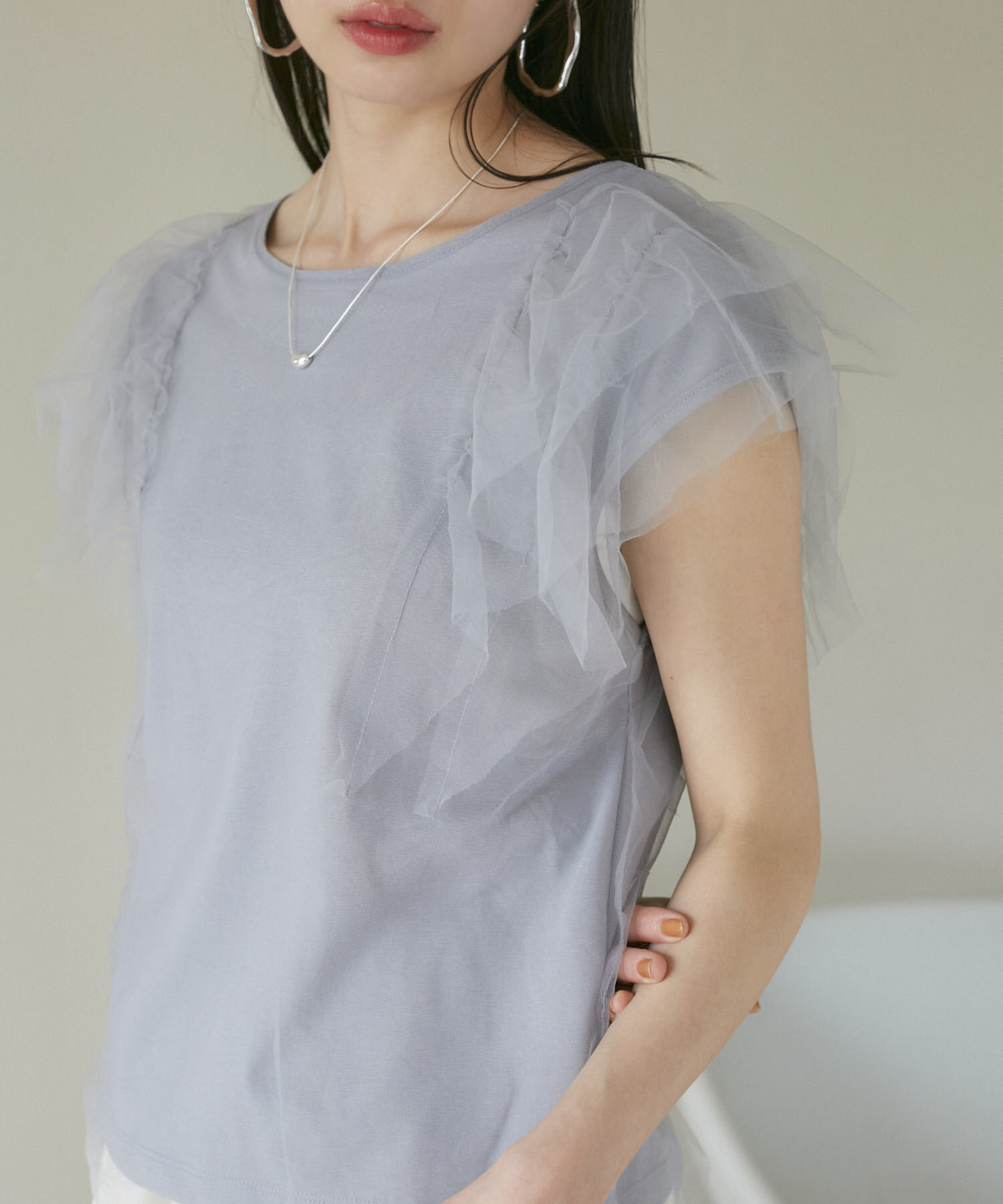 VIS「【洗える】バックリボンチュールドッキングプルオーバー」|Tシャツ・カットソー|グレー系(09)