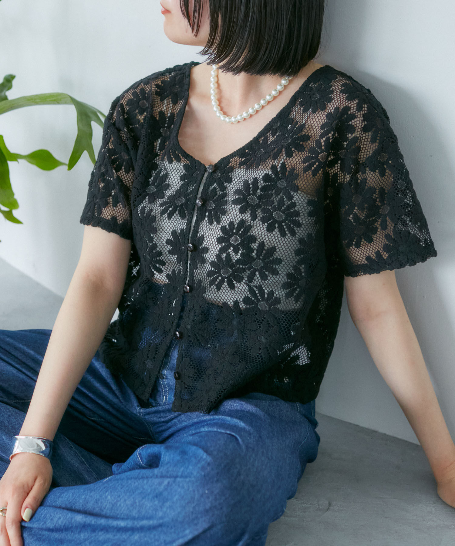 VIS「【前後2WAY】フラワーレースブラウス【洗える】」|シャツ・ブラウス|