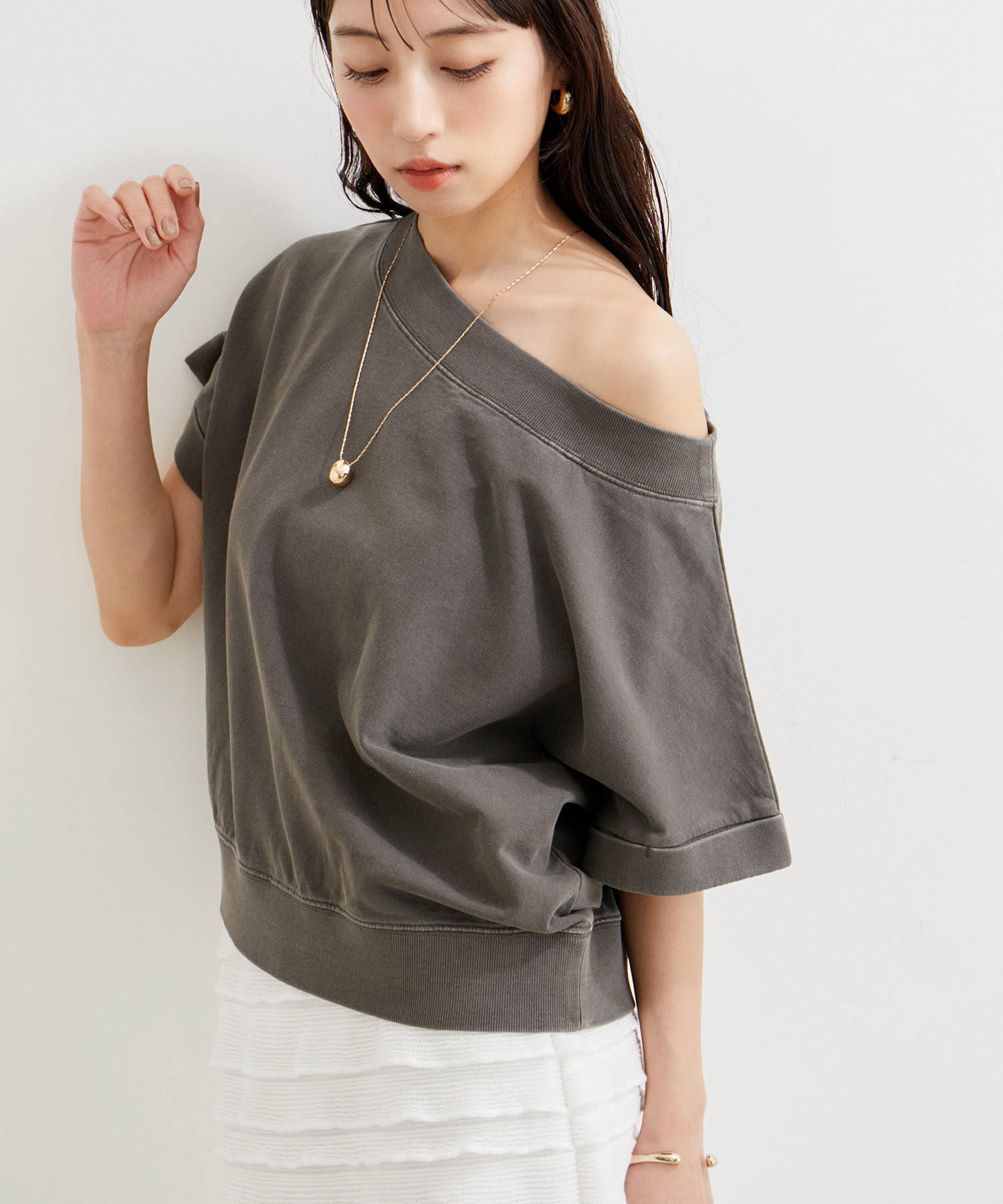 VIS「【洗える】ピグメント加工ワンショルプルオーバー」|Tシャツ・カットソー|