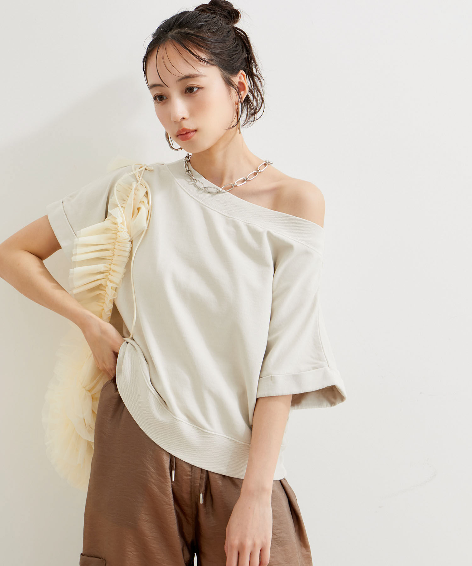 VIS「【洗える】ピグメント加工ワンショルプルオーバー」|Tシャツ・カットソー|ベージュ系(28)