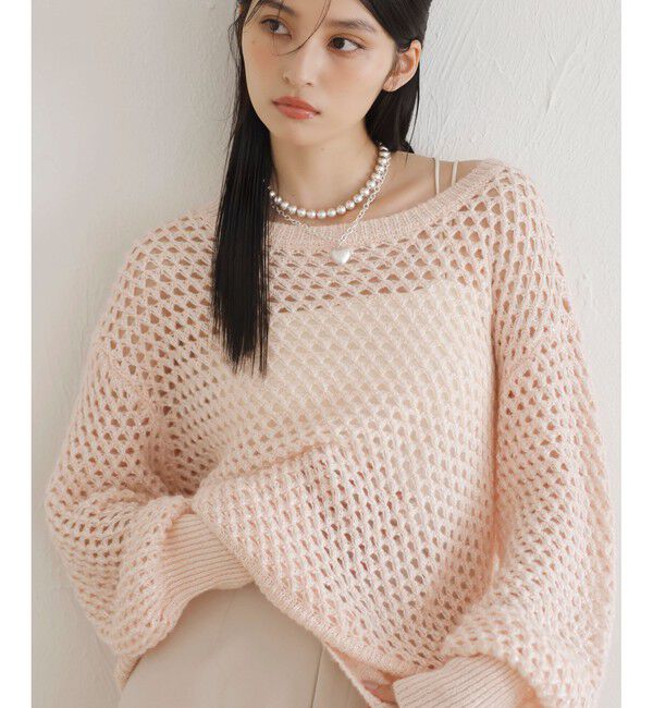 VIS「モヘアライクメッシュスパンコールニットプルオーバー」|ニット・セーター|ピンク