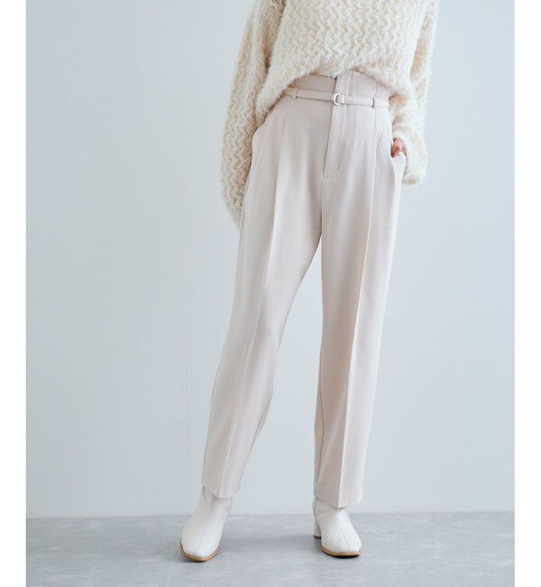 VIS「【美warm】ストレッチベルト付きハイウエストテーパードパンツ【アンチピリング/防シワ/洗える】」|チノ|