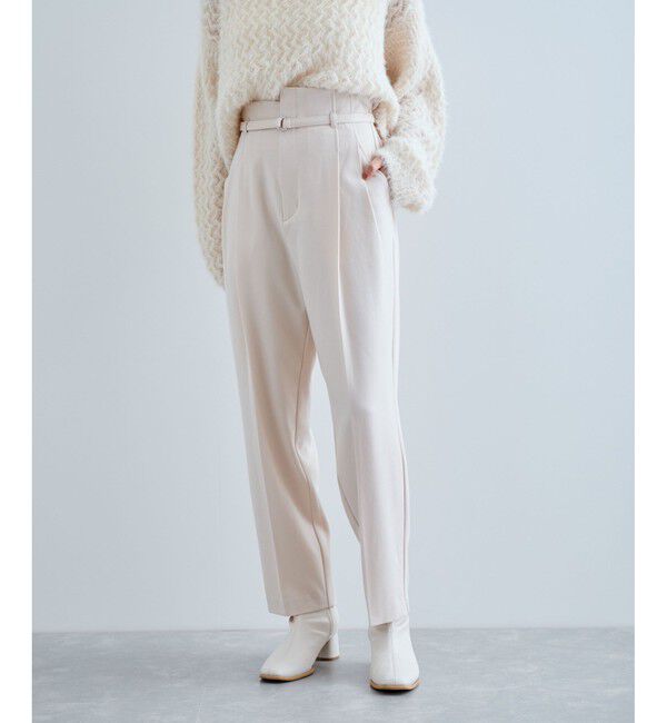 VIS「【美warm】ストレッチベルト付きハイウエストテーパードパンツ【アンチピリング/防シワ/洗える】」|チノ|