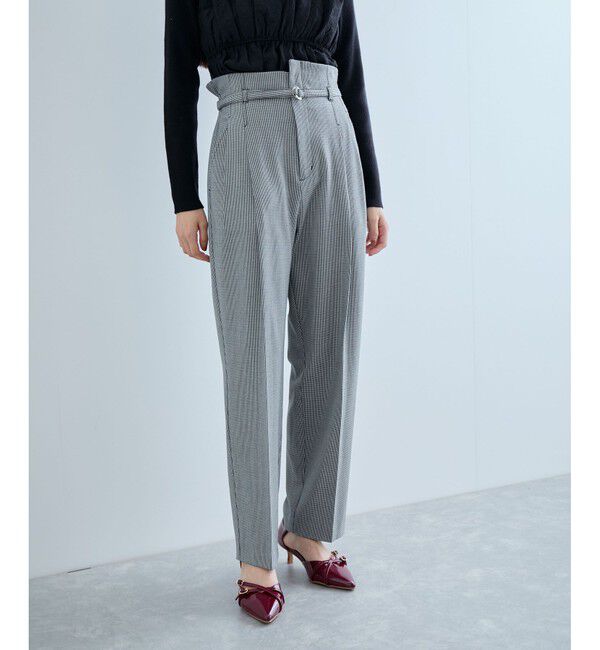 VIS「【美warm】ストレッチベルト付きハイウエストテーパードパンツ【アンチピリング/防シワ/洗える】」|チノ|