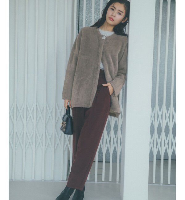 VIS「【美warm】ストレッチベルト付きハイウエストテーパードパンツ【アンチピリング/防シワ/洗える】」|チノ|