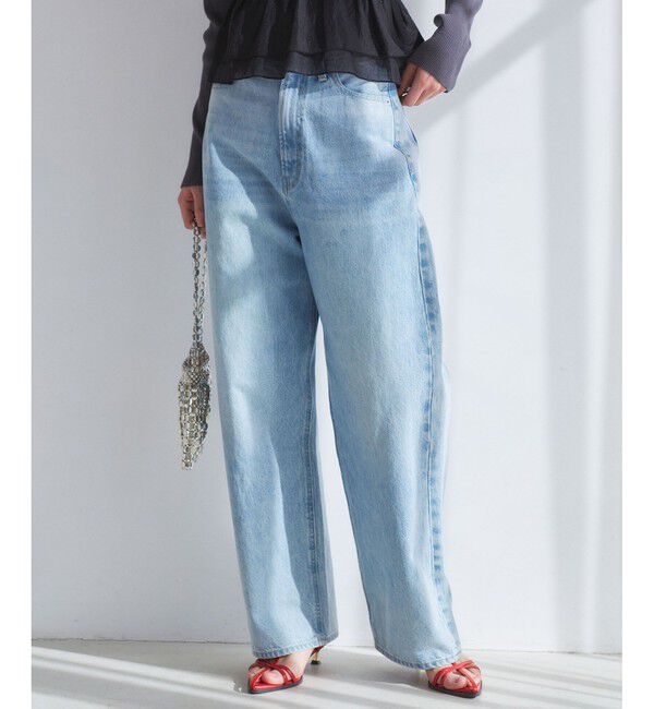 VIS「【洗える】ハイウエストルーズワイドデニム」|デニム|サックス