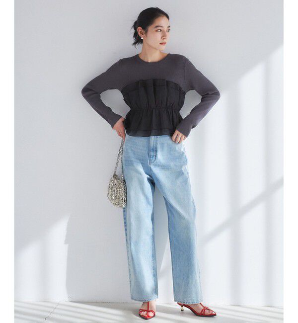 VIS「【洗える】ハイウエストルーズワイドデニム」|デニム|